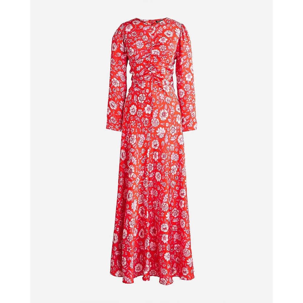 J.Crew‎ Featherweight Satin Midi Dress in Poppy Fields Size 14 Wedding Guezt